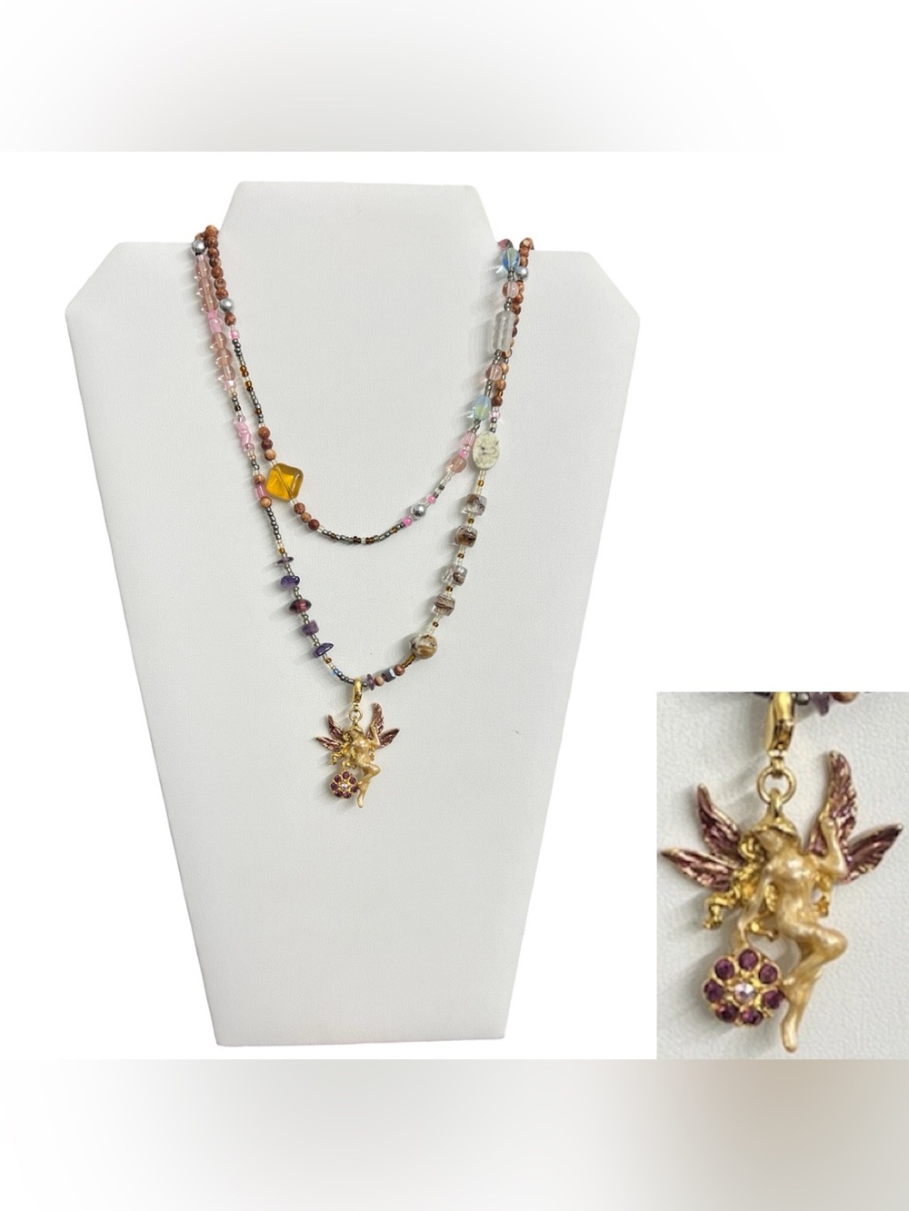 Kirks Folly • Vintage Enamel Fairy Charm Pendant with Purple Rhinestones